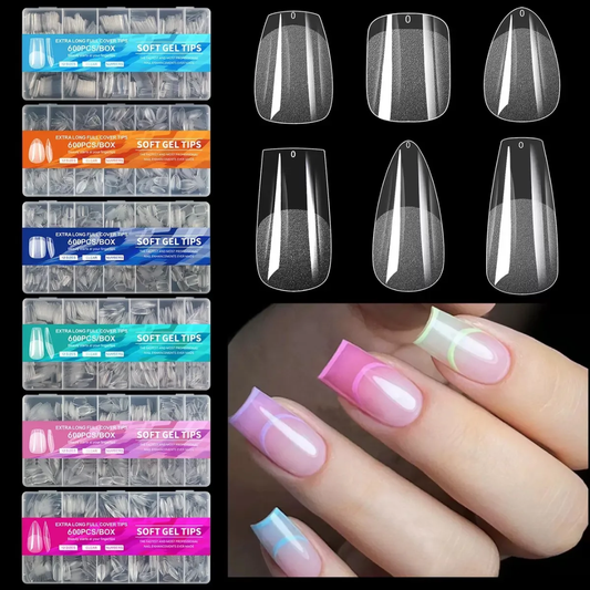 Tips soft gel 600 pzs 6 estilos disponibles