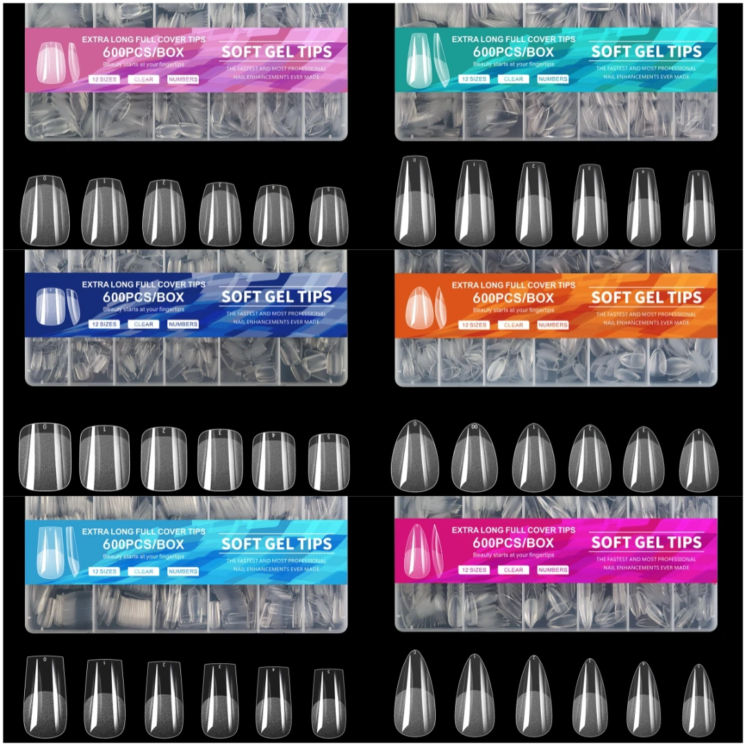 Tips soft gel 600 pzs 6 estilos disponibles Reestok